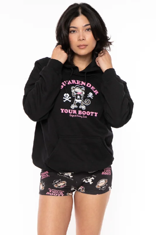 Surrender Your  Booty- Bobby Jack Hoodie - Black Hoodie with Front Slit Layering Stylish