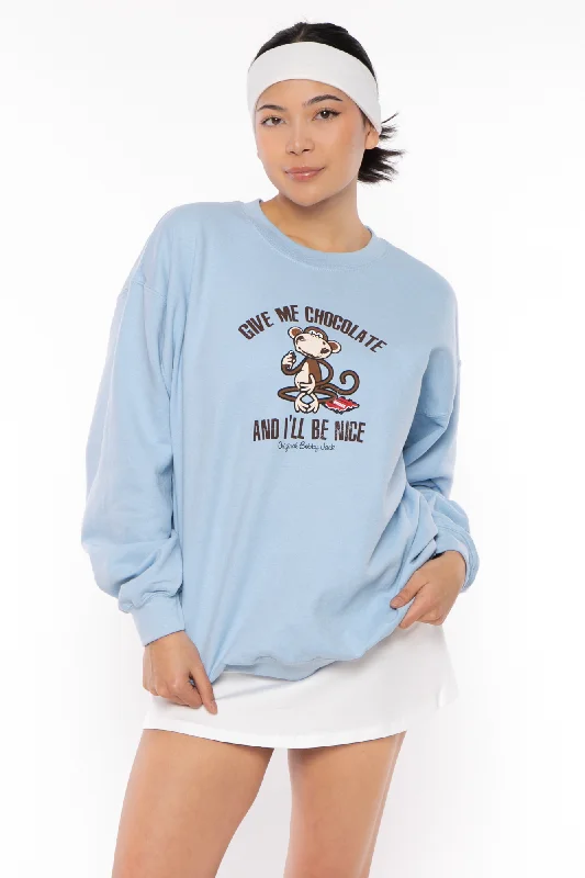 Give Me Chocolate - Bobby Jack Crew Sweatshirt - Blue Hoodie with Velcro Closure Adjustable Secure