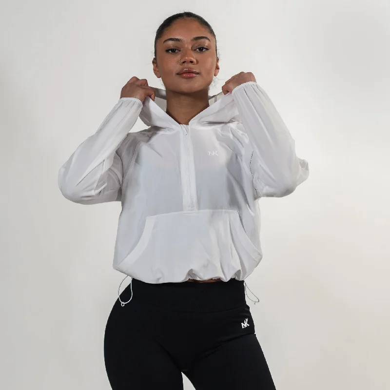 Flexi Vital  - White Crop Hoodie Hoodie with Hem Drawcord Adjustable Customizable