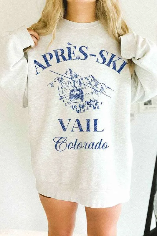 APRES SKI VAIL COLORADO OVERSIZED SWEATSHIRT Hoodie with Hem Detail Decorative Unique