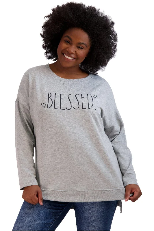 Women's Plus Size "BLESSED" HiLo Pullover Sweatshirt Graphic Hoodie Design Print