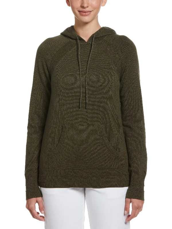 Womens Heather Golf Hoodie with Pointelle Stitch Details Hoodie with Camouflage Military Edgy