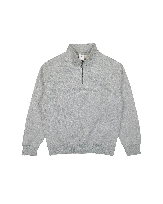 Solo Swoosh Quarter Zip Sweatshirt - Dark Gray Heather / White Hoodie with Slim Fit Tailored Modern