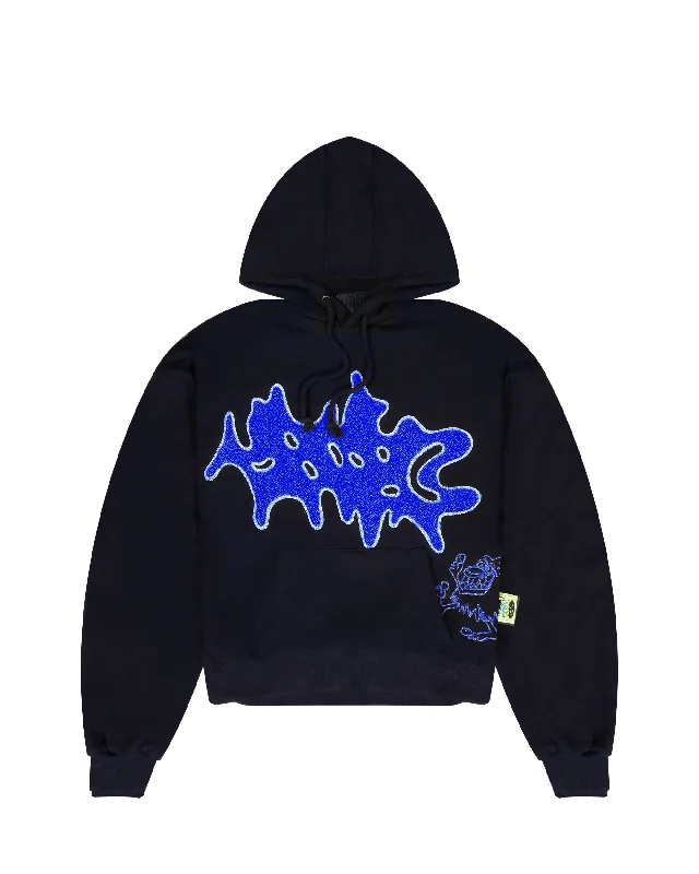 Splat Hoodie - Black / Blue Hoodie with Turtle Neck Cozy Winter