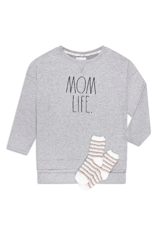 Women's Plus Size "MOM LIFE" Pullover Tunic Sweatshirt with Cozy Socks Hoodie with Logo Branding Identity