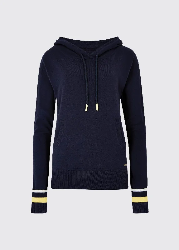 Burncourt Viscose Hoodie - Navy Hoodie with Ribbed Cuffs Snug Fit Comfort