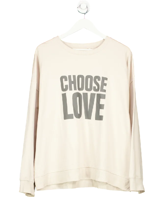 Choose Love Beige 100% Organic Cotton Sweatshirt UK XL Hoodie with Hem Patch Decorative Personalized