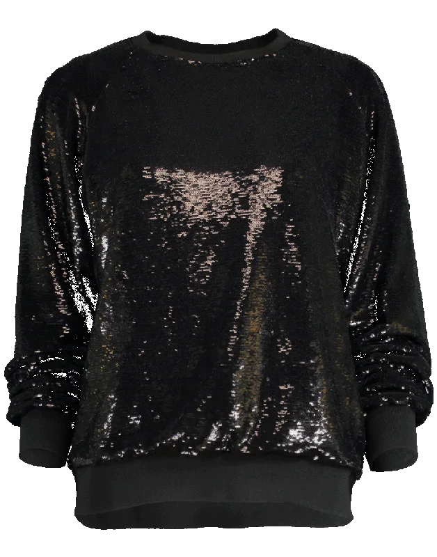 Micro Sequin Sweatshirt Hoodie with Hem Patch Decorative Personalized