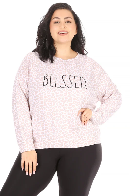 Women's "BLESSED" Plus Size Studio Raglan Sweatshirt Zip Hoodie Drawstring Kangaroo Pocket