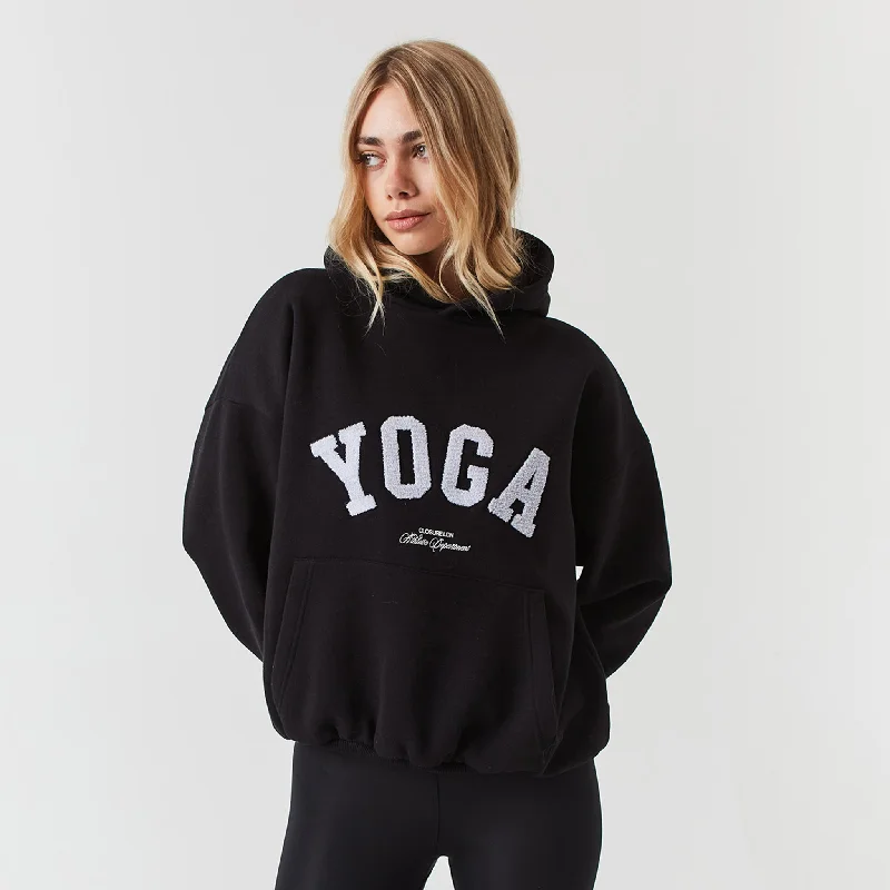 Yoga Hoodie | Black Hoodie with Drawstring Waist Adjustable Fitted