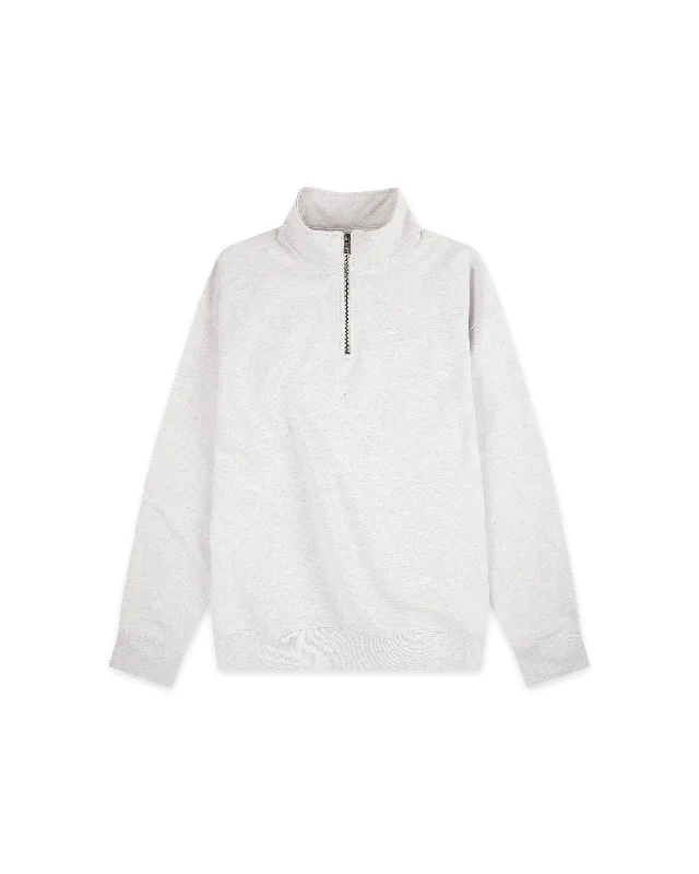 Solo Swoosh Quarter Zip Sweatshirt - BIRCH HEATHER / WHITE Hoodie with Oversized Fit Loose Comfortable