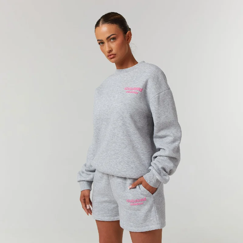 Bubble Logo Sweatshirt Twinset | Light Marl Hoodie with Tied Waist Feminine Flattering