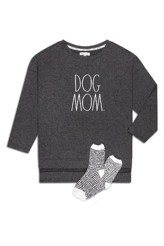 Women's Plus Size "DOG MOM" Pullover Tunic Sweatshirt with Cozy Socks Hoodie with Pocket Utility Practical