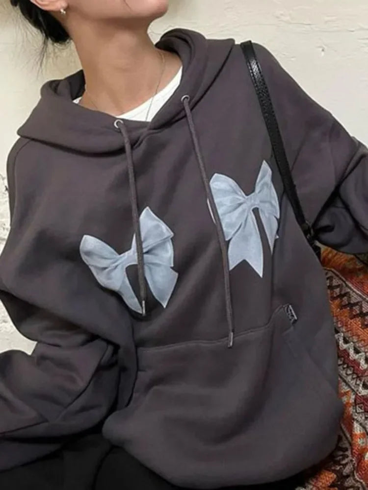 Wjczt outfit ideal Bowtastic Oversized Hooded Sweatshirt Hoodie with Raw Hem Edgy Unfinished