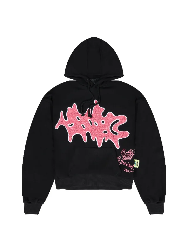 Splat Hoodie - Black / Pink Hoodie with Cropped Fit Short Trendy