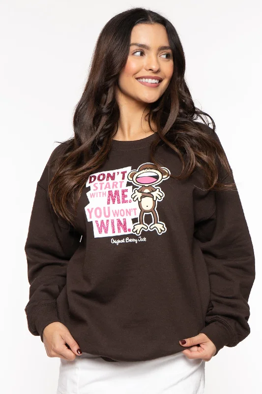 Don't Start - Bobby Jack Crew Glitter Sweatshirt - Brown Hoodie with High-Low Hem Asymmetrical Trendy