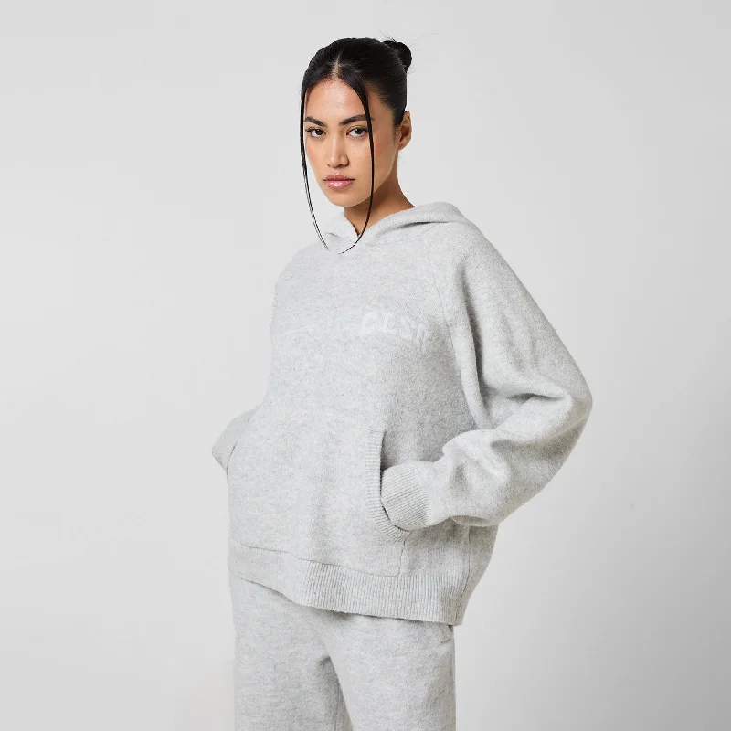 Knit CLSR Hoodie | Light Grey Marl Hoodie with Zipper Placket Modern Functional