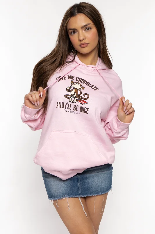 Give Me Chocolate - Bobby Jack Hoodie - Pink Hoodie with Batwing Sleeves Loose Dramatic