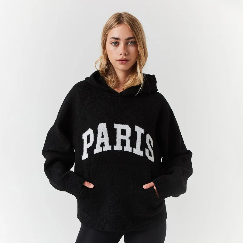 Paris Knit Hoodie | Black Hoodie with Exposed Zipper Edgy Industrial