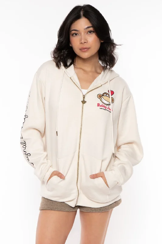 Looking Good - Bobby Jack Oversized Premium Zip Hoodie - Ivory Hoodie with Mock Neck Collared Structured