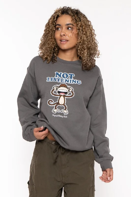 Not Listening - Bobby Jack Crew Sweatshirt - Charcoal Hoodie with Belted Waist Structured Tailored