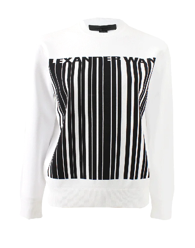 Logo Barcode Sweatshirt Hoodie with Set-In Sleeves Structured Classic