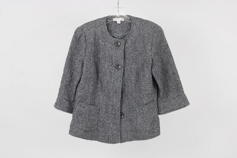 Coldwater Creek Gray Knit Jacket | 12 Petite Embroidered Jacket Appliqued Jacket Beaded Jacket