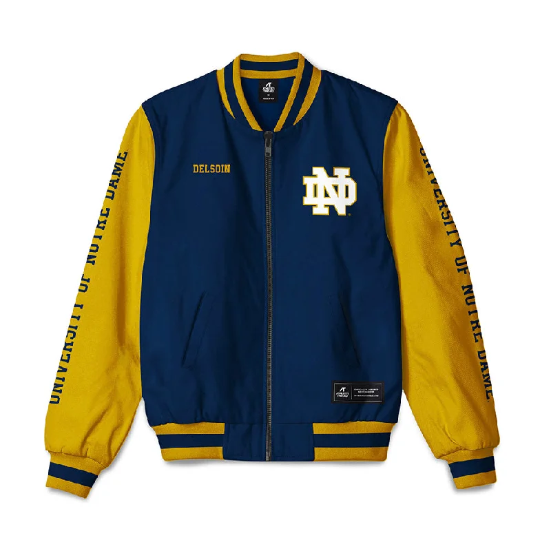 Notre Dame - NCAA Women's Fencing : Chelsea Delsoin - Bomber Jacket A-Line Jacket Boat Neck Shawl Collar