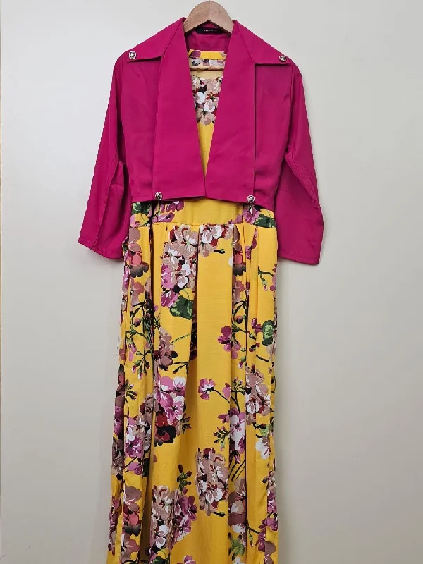 Floral Maxi with Jacket Stand-Up Collar Roll-Neck Collar Turtle Neck