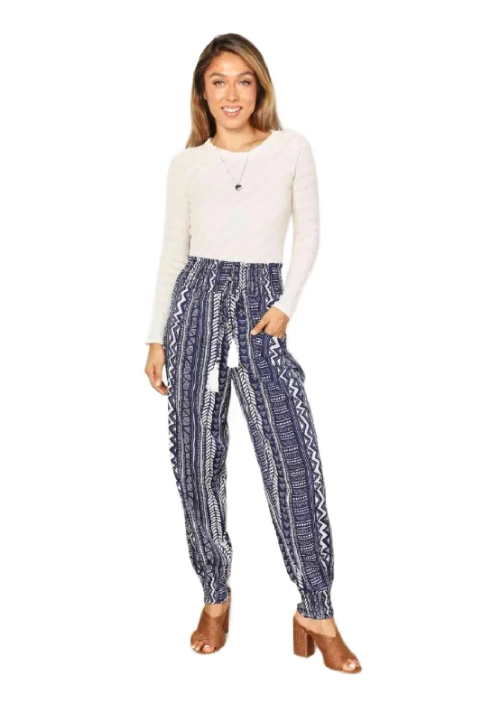 Double Take Geometric Print Tassel High-Rise Pants Chic Capri Pants