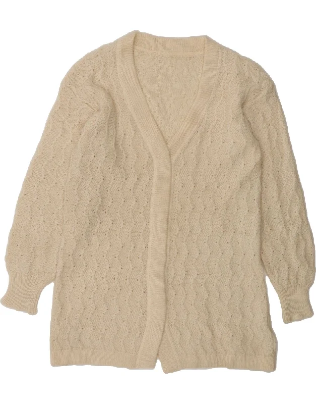 VINTAGE Womens Longline Cardigan Sweater UK 14 Medium Beige Acrylic Lightweight Heavyweight Midweight