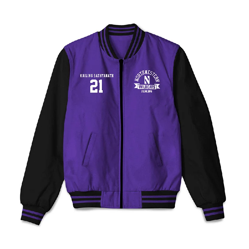 Northwestern - NCAA Women's Fencing : Kailing Sathyanath -  Bomber Jacket Quilted Jacket Puffer Jacket Insulated Jacket