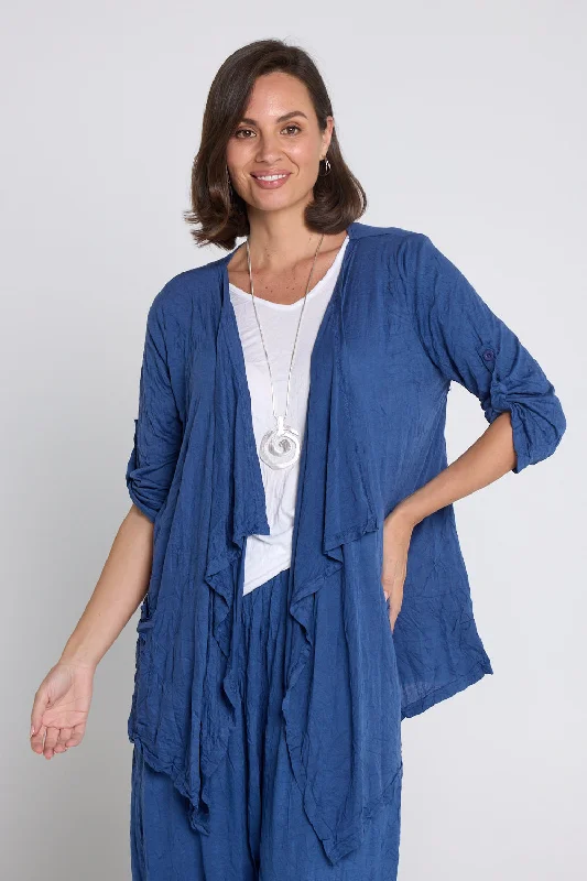 Teegan Crush Cardigan - Denim Mesh Blend Leather Blend Suede Blend