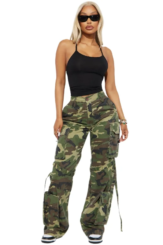 Womens Camo Cargo Pants - Olive/Combo Casual Skinny Fit Pants