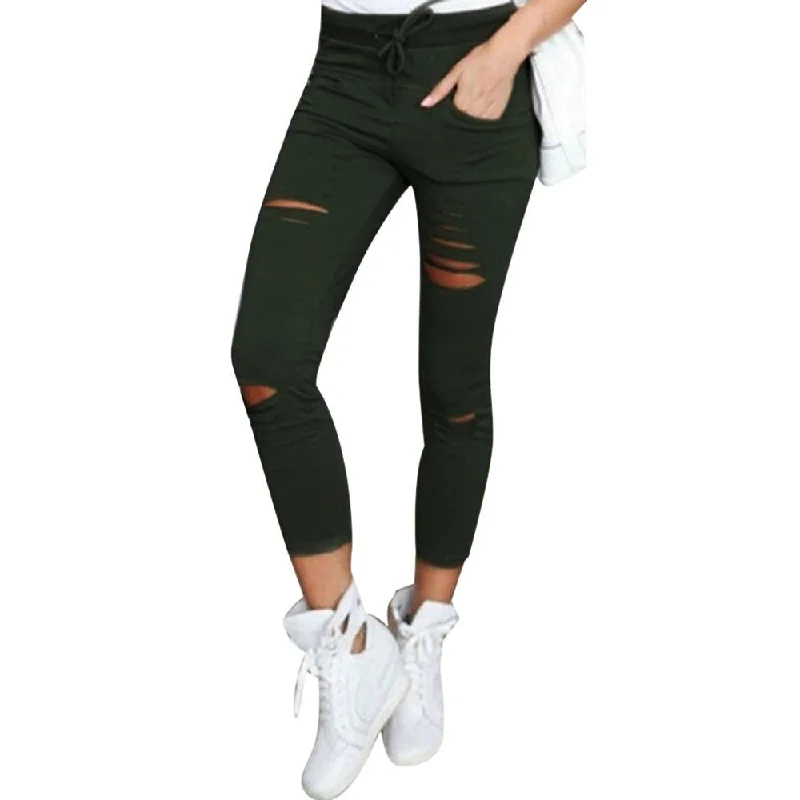 Women Skinny Ripped Pants High Waist Stretch Slim Pencil Trousers Trousers stylish elegant