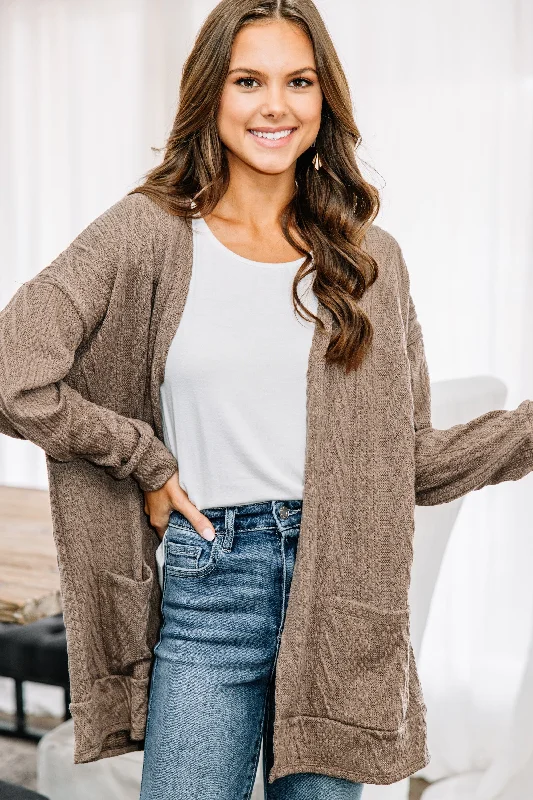 What You've Got Brown Cable Knit Cardigan Satin Blend Silk Blend Wool Blend