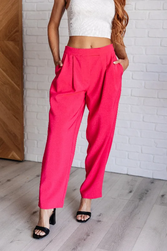 Hazel Blues® |  Vigilante Stuff Pleated Trousers in Hot Pink Trousers Palazzo Wide Leg