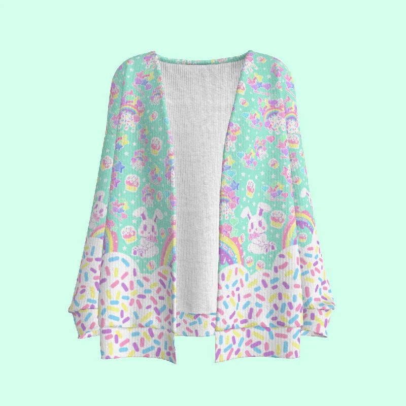 Rainbow Sweets Mint Open Front Cardigan Denim Fabric Leather Fabric Suede Fabric