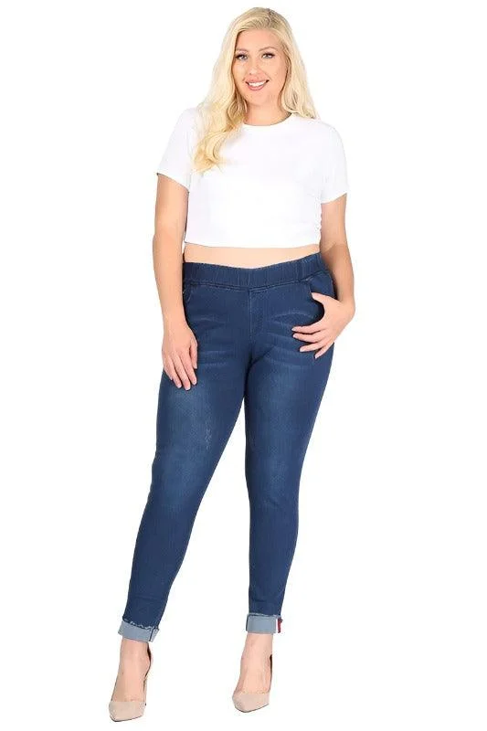 Plus Size High Waist Distressed Jeggings Pants Relaxed Casual Leggings