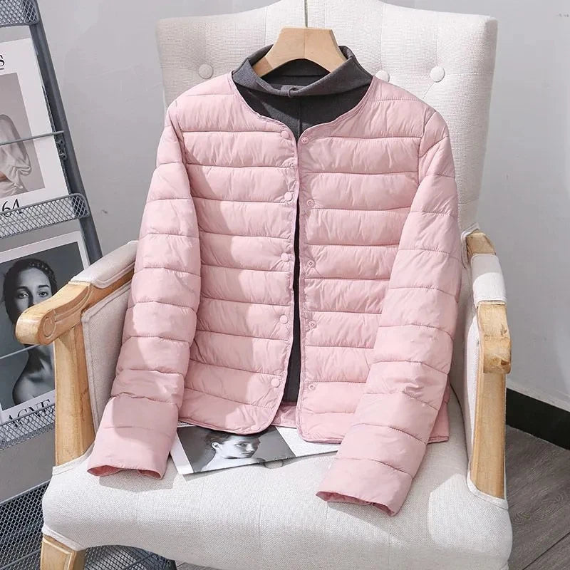 2023 New Autumn Winter Women Short Down Cotton Jacket Women Parkas Thin light Liner Warm Coat Female Casual Outwear Lady Tops Welt Pockets Slit Pockets Flap Pockets