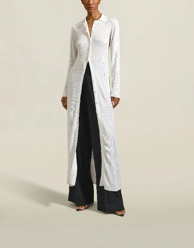 Slinky Cardigan Dress in White Viscose Linen Terry Terry Cloth Terry Knit