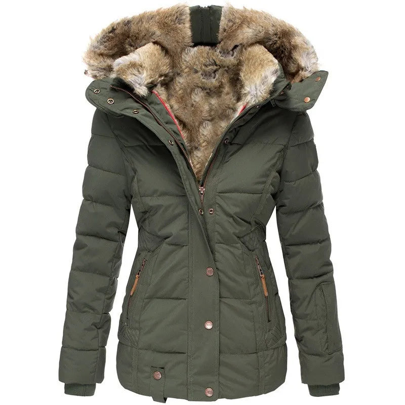 Winter Hooded Jacket Women Warm Thickening Fur Coats Overcoat Winter Womens Parka Casual Outwear Military Hooded Coat Zippered Jacket Buttoned Jacket Snapped Jacket