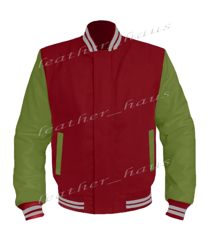 Original American Varsity Green Leather Sleeve Letterman College Baseball Women Wool Jackets #GRSL-GYSTR-BZ Elasticated Jacket Padded Jacket Insulated Jacket