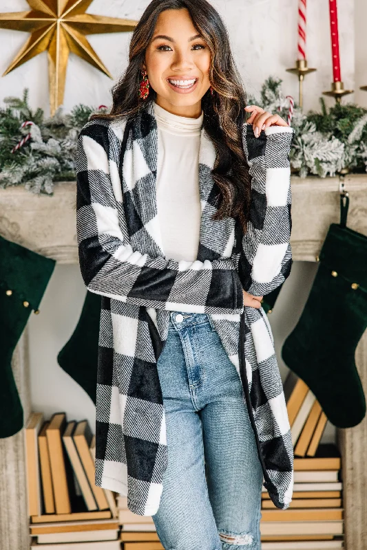 Take Your Chances Black Buffalo Plaid Cardigan Mesh Cardigan Canvas Denim