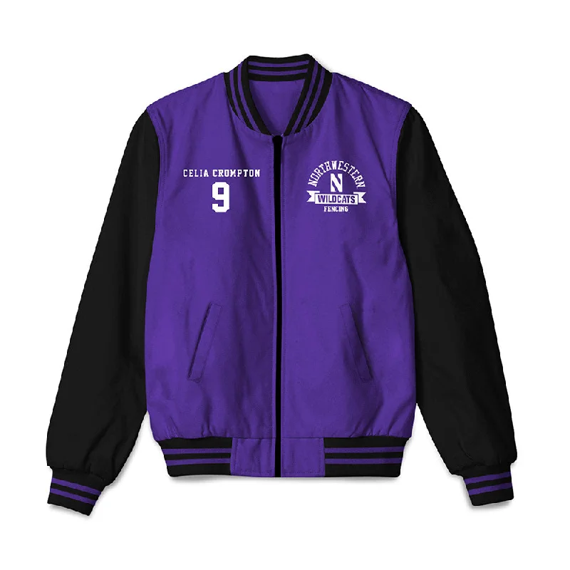 Northwestern - NCAA Women's Fencing : Celia Crompton -  Bomber Jacket Cardigan Sweater Pullover