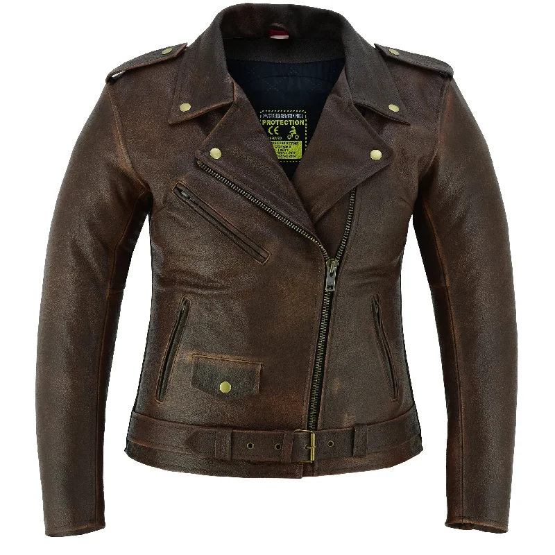 Womens Brando Brown Leather Motorcycle Jacket Appliqued Jacket Beaded Jacket Sequined Jacket