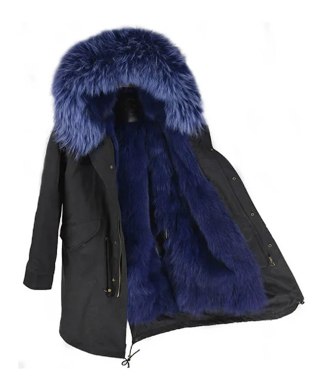 Parka Jacket Black & Navy - Women Faux Fur Jacket Real Fur Jacket Shearling Jacket