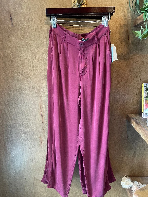 Deep Plum Pleat Trouser High Waist Slim Fit Ankle Length