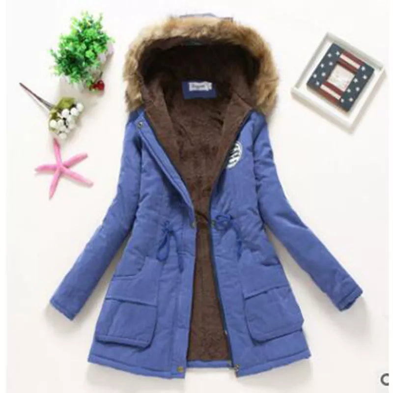 Winter Coat for Women Slim XXXL Size Outwear Medium-Long Cotton Padded Coat Thick Warm Hooded Parka Mujer Women's Casual Jacket Toggled Jacket Drawstring Jacket Belted Jacket