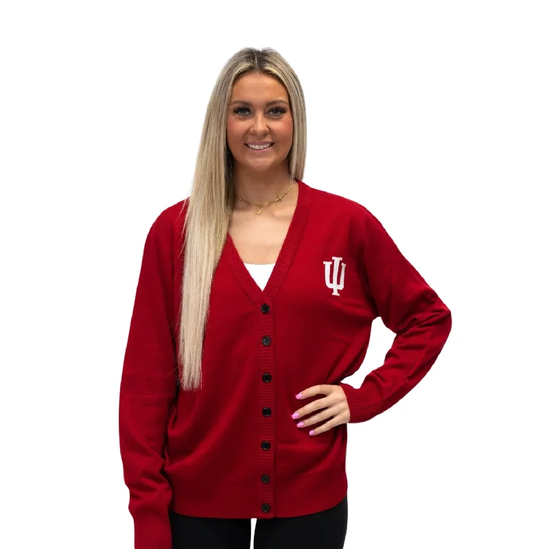 Indiana Hoosiers Women's Crimson Cardigan Sweater Velvet Chenille Corduroy